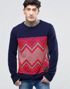 Scotch & Soda Sweater With Graphic Flourecent Print In Navy - Navy