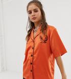 One Above Another Retro Revere Collar Shirt With Embroidery - Orange