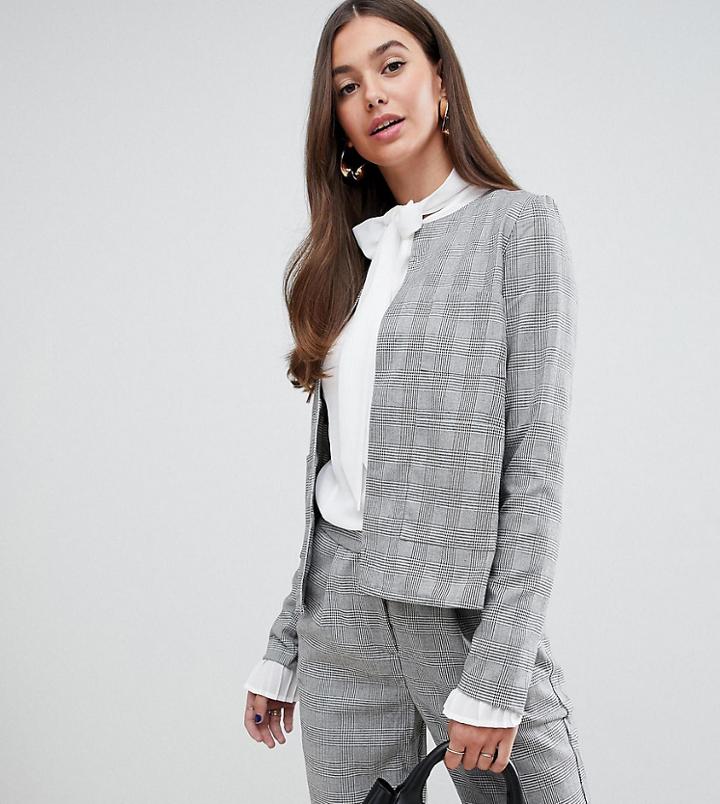 Y.a.s Tall Jekky Collarless Check Blazer - Gray