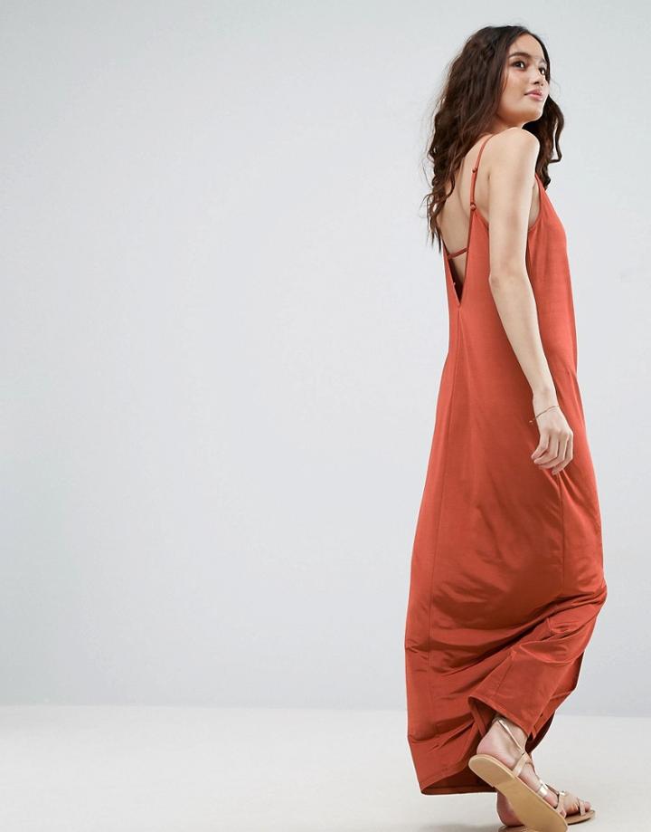 Asos Slinky Maxi Dress With V Back - Orange