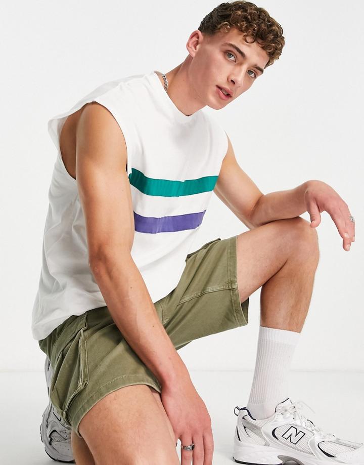 Asos Design Oversized Tank Top In White With Blue And Green Color Block