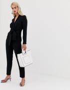 Mango Tie Waist Jumpsuit In Black - Black