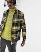 Asos Design Wool Mix Zip Through Jacket In Yellow Check