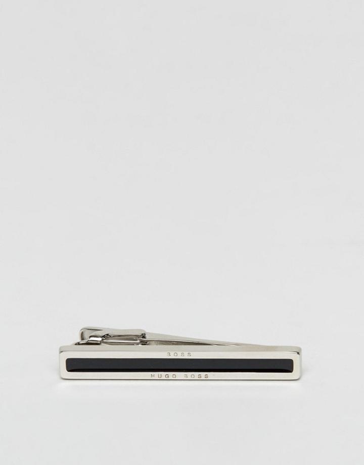 Boss Tim Black Enamel Logo Tie Slide In Silver - Black