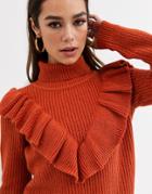 Glamorous Sweater With Ruffle Detail In Chunky Knit-orange