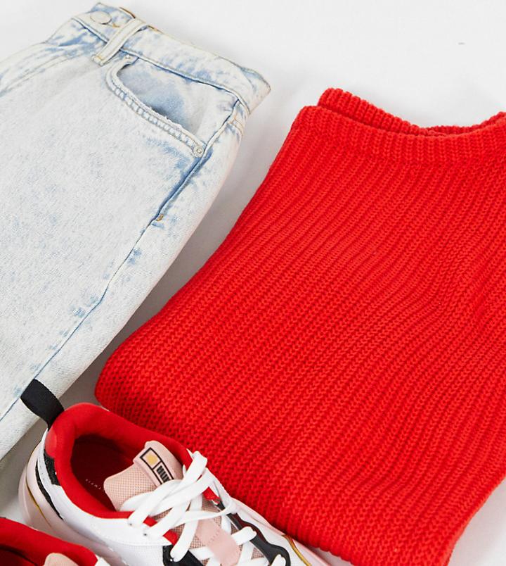 Missguided Petite Off Shoulder Sweater In Red