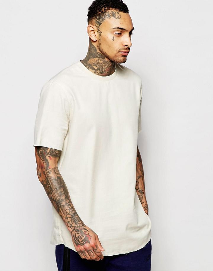Asos Boxy T-shirt In Camel With Raw Edge Hem - Camel