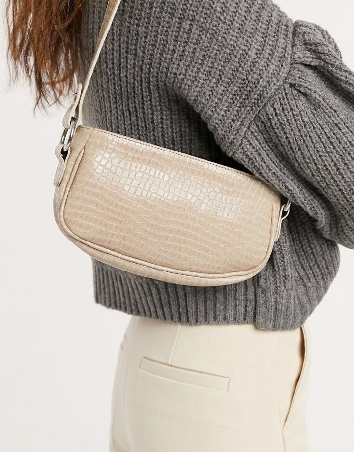 Asos Design Stone Croc Effect 90s Shoulder Bag-black