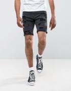 Liquor & Poker Open Rips Super Skinny Denim Short Washed Black - Black