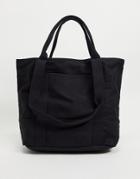 Asos Design Oversized Heavyweight Cotton Tote Bag With Grab And Shoulder Handle In Black - Black