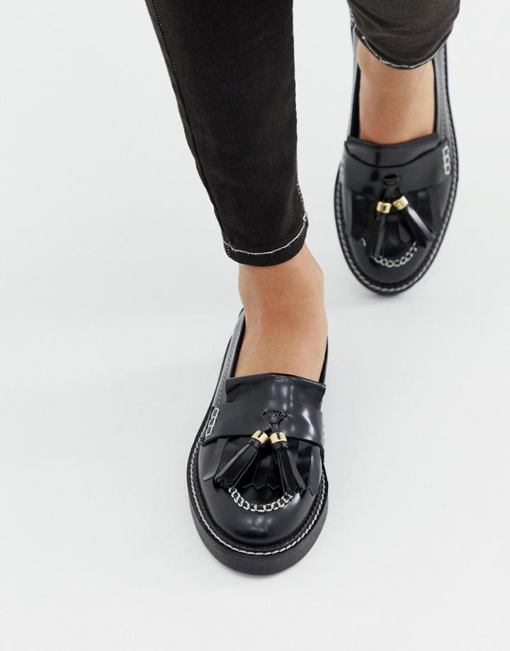 Asos Design Militant Premium Chunky Leather Loafer Flat Shoes-black