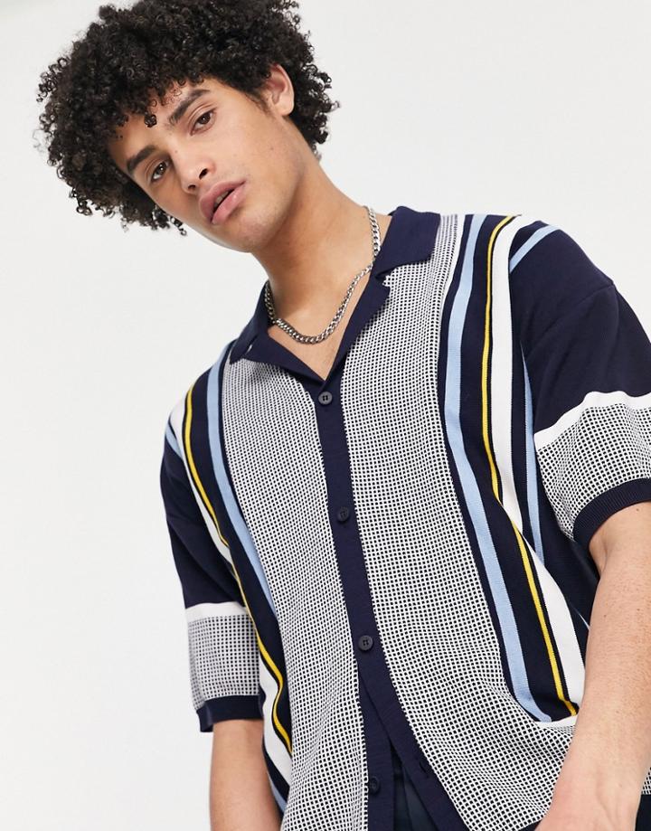 Topman Knit Revere Shirt In Navy
