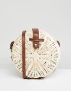 Asos Design Structured Straw Circle Bag With Water Based Pu Strap Fumigated - Stone