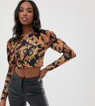 Asos Design Tall Long Sleeve Top With Puff Sleeve In Paisley Print-multi