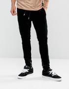 Sixth June Skinny Joggers In Black Velour With Zip Ankle - Black