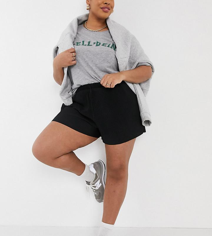 Asos Design Curve Plisse Short In Black