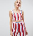 Fashion Union Tall Crop Top In Stripe Co-ord - Red