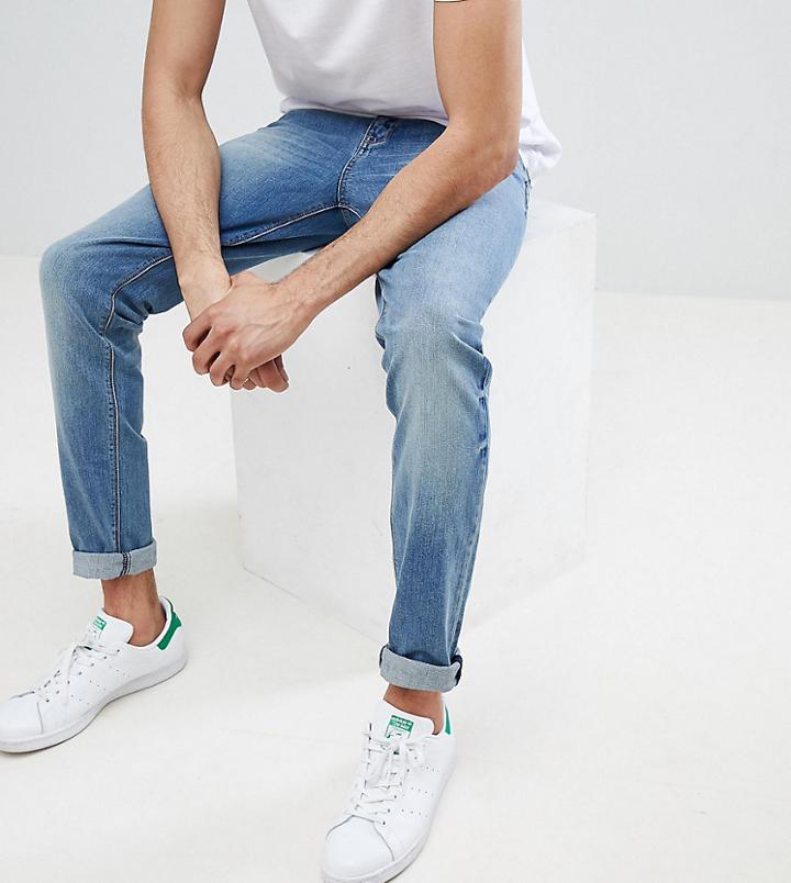Asos Design Tall Skinny Jeans In Mid Wash - Blue
