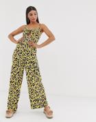River Island Beach Jumpsuit In Neon Leopard Print - Black