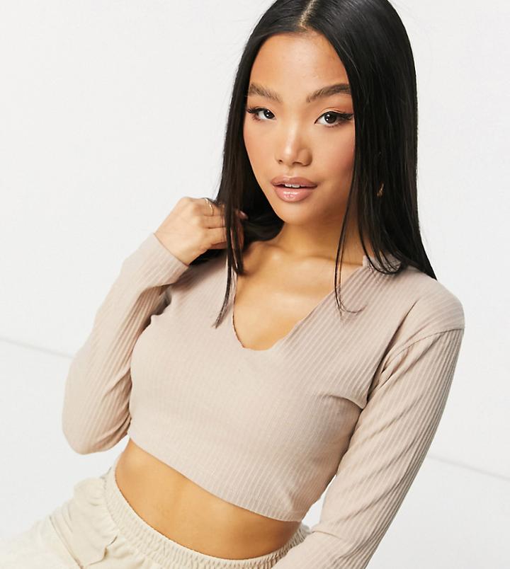Missguided Petite Basic Crop Top With Notch Neck In Sand-neutral