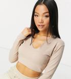 Missguided Petite Basic Crop Top With Notch Neck In Sand-neutral