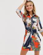 Parisian Shirt Dress In Mixed Scarf Print - Multi