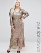 Club L Plus Sequin Maxi Dress With Plunge Neck - Gray
