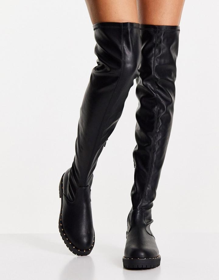 Asos Design Kally Flat Over The Knee Boots In Black