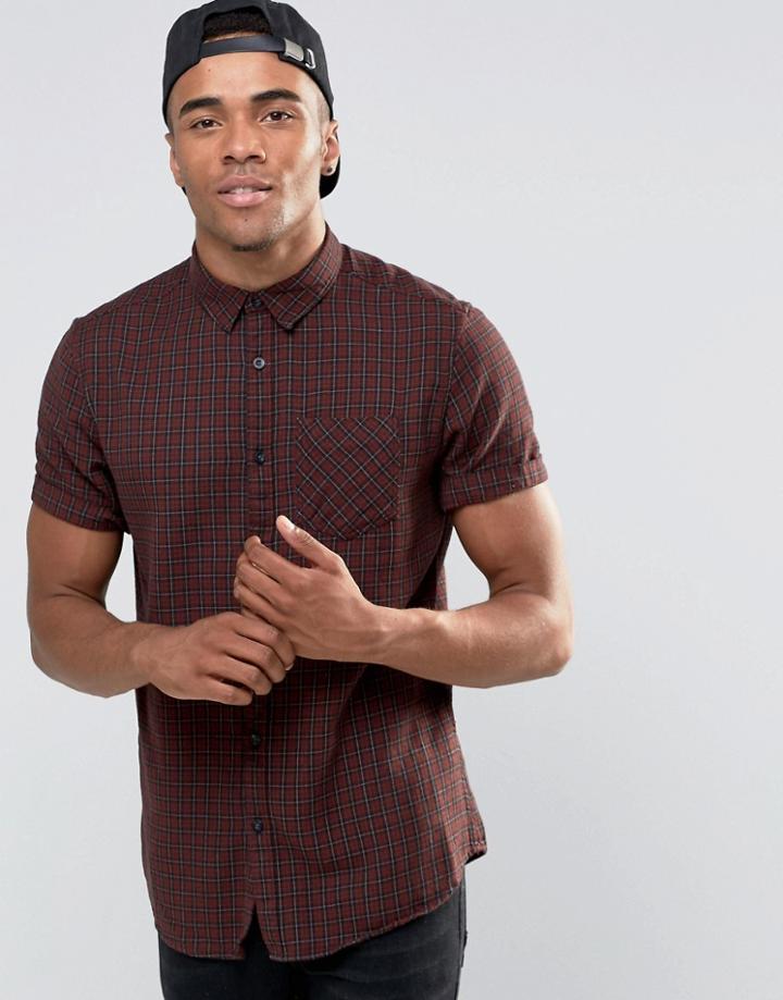 New Look Shirt With Short Sleeves In Burgundy In Regular Fit - Red