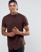 New Look Shirt With Short Sleeves In Burgundy In Regular Fit - Red