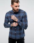 Asos Slim Check Shirt With Stretch In Navy - Navy