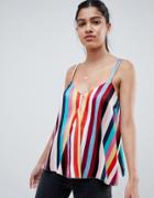 Asos Design Swing Satin Cami In Stripe Print-multi