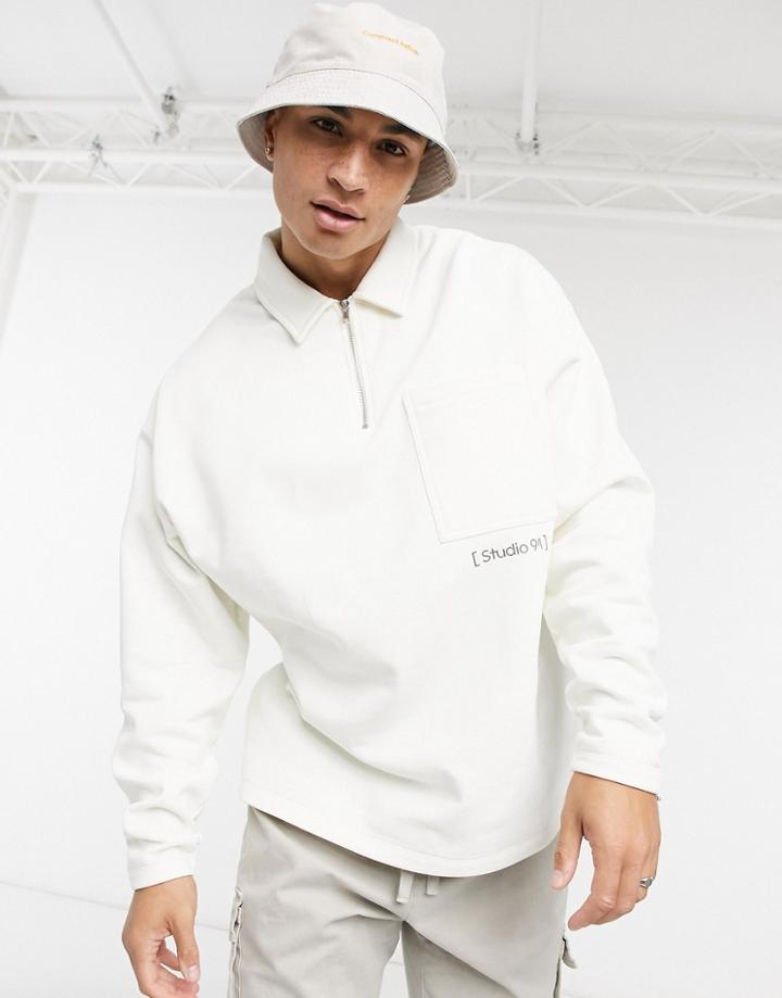 Asos Design Oversized Heavyweight Sweatshirt In White With Small Print Detail - Part Of A Set