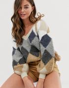 Skylar Rose Oversized Sweater In Vintage Argyle - Multi