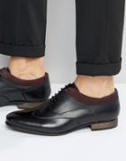 Asos Lace Up Shoes In Black Leather With Burgundy Cuff - Black