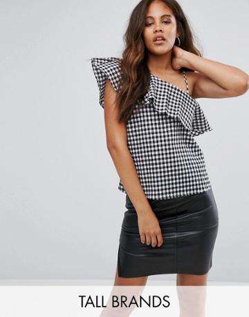 New Look Tall One Shoulder Gingham Top - Black