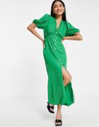 Never Fully Dressed Lindos Midaxi Tea Dress In Green Star Print