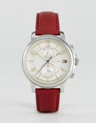Tommy Hilfiger 1781816 Claudia Chronograph Leather Watch In Red - Red