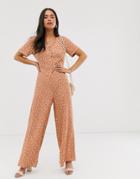 New Look Button Through Jumpsuit In Orange Ditsy Print - Pink