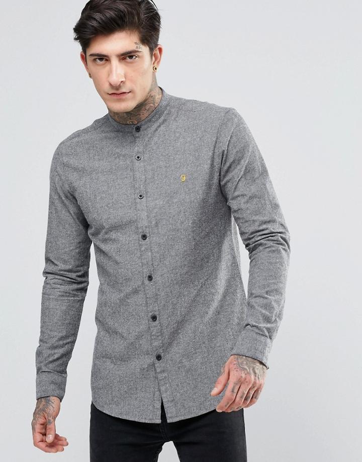 Farah Oxford Shirt With Grandad Collar Slim Fit In Gray - Gray
