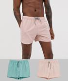 Asos Design 2 Pack Swim Short In Pink And Teal Short Length Save - Multi