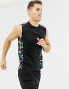 Asos 4505 Sleeveless T-shirt With Printed Panels - Black