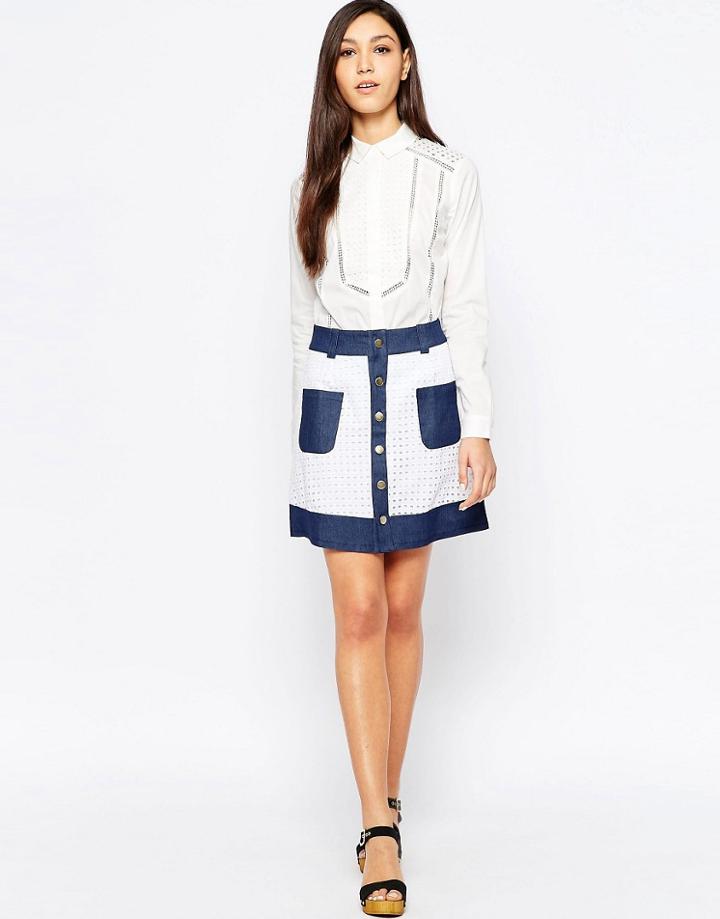 Sister Jane Loulou Skirt In Cutwork Fabric With Contrast Trims - White