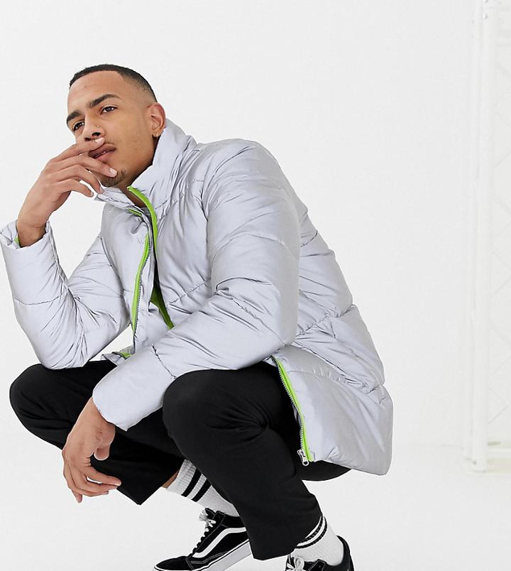 Asos Design Tall Reflective Puffer Jacket-silver