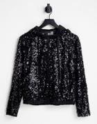 Love Moschino Allover Sequin Hooded Top In Black
