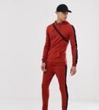 Asos Design Tall Tracksuit Muscle Hoodie/extreme Super Skinny Jogger With Side Stripe In Rust - Orange