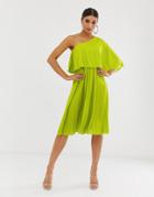 Asos Design One Shoulder Pleated Midi Dress - Green