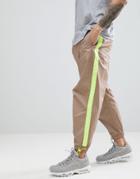 Asos Design Tapered Woven Joggers In Stone With Neon Side Tape - Stone
