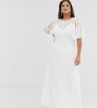 Asos Edition Curve Embroidered Flutter Sleeve Maxi Wedding Dress - White