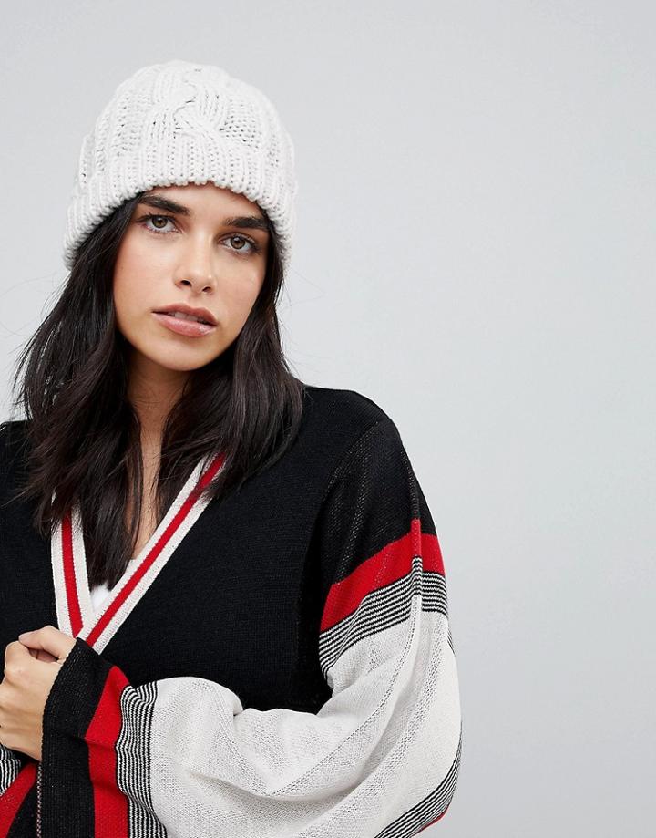 Vincent Pradier Cable Knit White Beanie - White